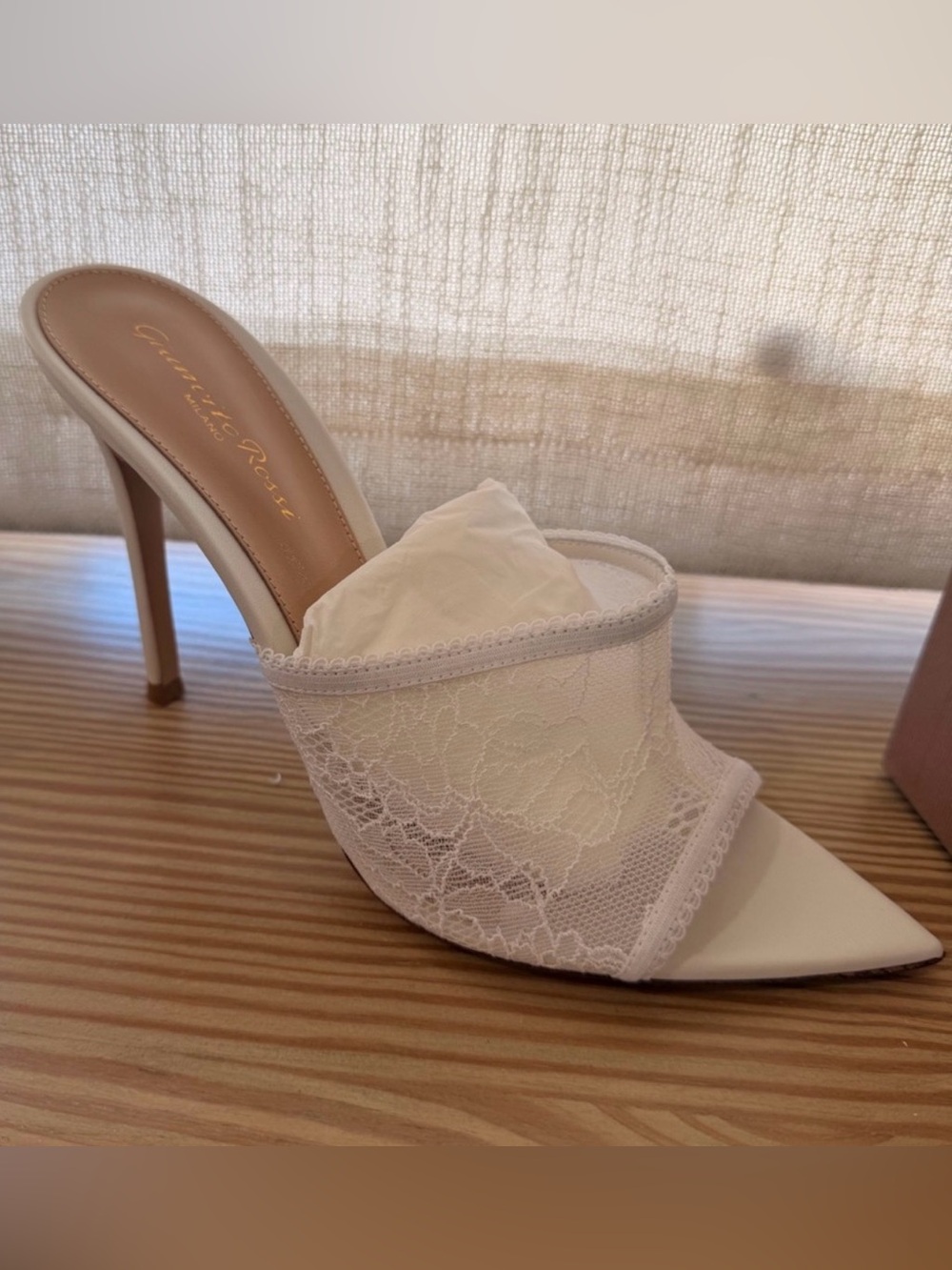Gianvito Rossi White Lace Pointed Mule with Stiletto Heel